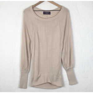 ZARA Sweater‎ Women's Sz S Beige Wide Cuffed Raglan Scoop Comfort Morocco L/S
